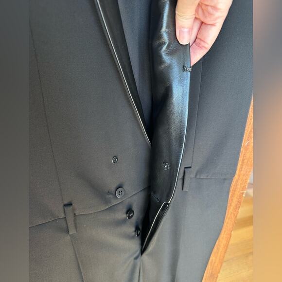 Saint Laurent Tuxedo Jumpsuit size FR 34 Black Wool Leather trim Pants - Picture 3 of 11